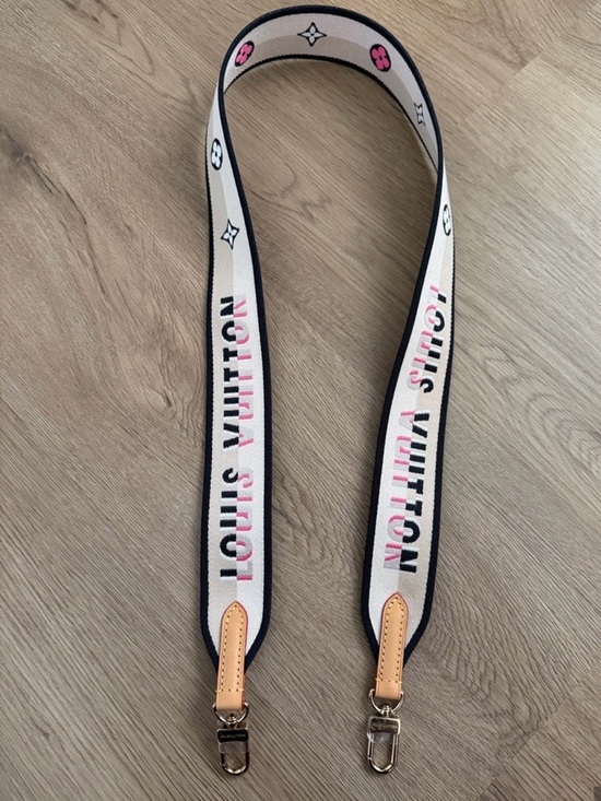 Louis Vuitton Accessories - Like New Authentic Louis Vuitton Beige Monogram Logo Strap with Pink Accents